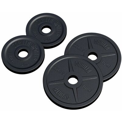 Disques Olympiques en Fonte Gorilla Sports 30kg - 51mm - Noir - Publicité Disques Olympiques en Fonte Gorilla Sports 30kg - 51mm - Noir - Publicité