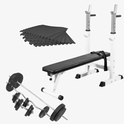 Gorilla Sports Vit Bänkpressset - Justerbara Vikter 100kg Gorilla Sports Vit Bänkpressset - Justerbara Vikter 100kg