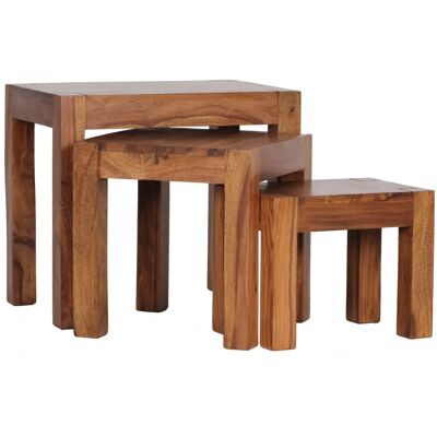 Wohnling 3er Set Holztisch - Landhaus Stil - Dunkelbraun Wohnling 3er Set Holztisch - Landhaus Stil - Dunkelbraun