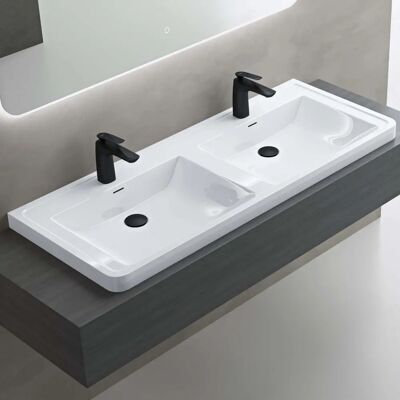 Doporro - Lavabo empotrado rectangular doble recubrimiento de mármol blanco Doporro - Lavabo empotrado rectangular doble recubrimiento de mármol blanco