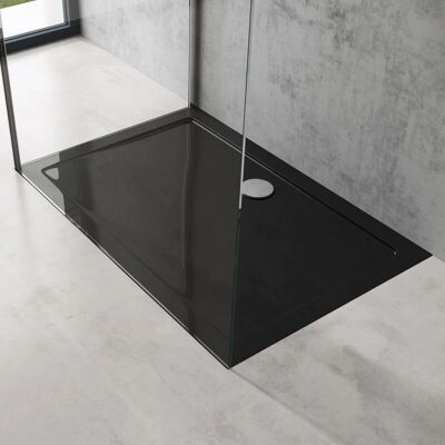 Plato de ducha negro de acrílico rectángular Doporro - 80x120cm, 4cm de altura, estándar DIN Plato de ducha negro de acrílico rectángular Doporro - 80x120cm, 4cm de altura, estándar DIN