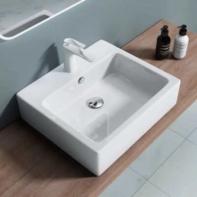 Doporro Lavabo in ceramica bianca da parete - Brüssel712 - Design angolare elegante Doporro Lavabo in ceramica bianca da parete - Brüssel712 - Design angolare elegante