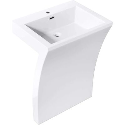 Lavabo bagno DOPORRO - Bianco - Marmo fuso - Design elegante Lavabo bagno DOPORRO - Bianco - Marmo fuso - Design elegante