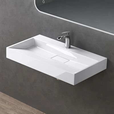 DOPORRO - Lavabo sospeso - Design angolare moderno - 80x46x11cm DOPORRO - Lavabo sospeso - Design angolare moderno - 80x46x11cm