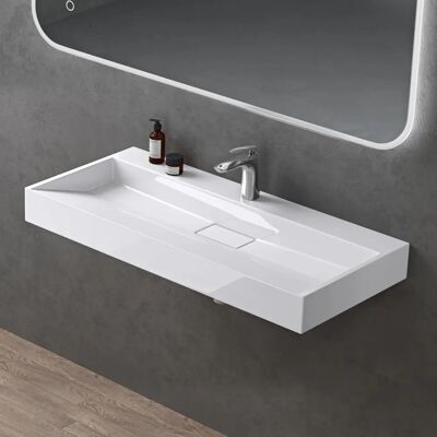 DOPORRO Lavabo suspendido de mármol fundido blanco - Lavabo DOPORRO Lavabo suspendido de mármol fundido blanco - Lavabo