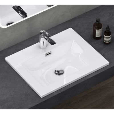 DOPORRO Lavabo rettangolare in marmo fuso bianco - Lavabo bagno DOPORRO Lavabo rettangolare in marmo fuso bianco - Lavabo bagno
