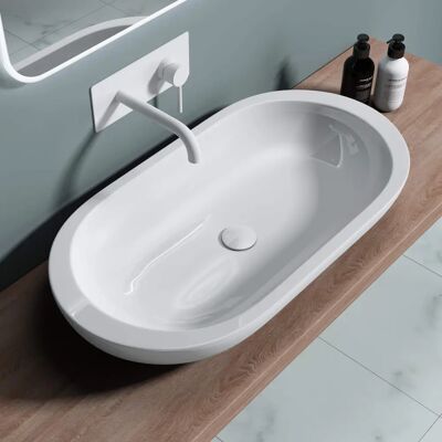 Lavabo in ceramica bianca Doporro - 81cm, rivestimento nano, facile da pulire Lavabo in ceramica bianca Doporro - 81cm, rivestimento nano, facile da pulire