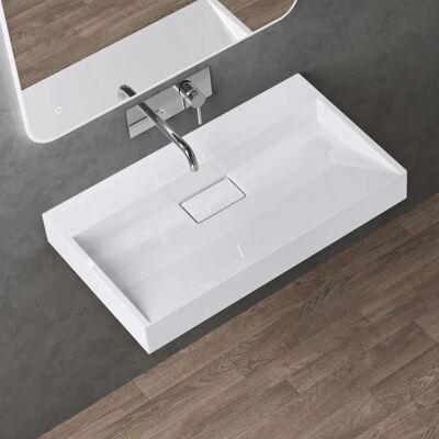 DOPORRO Lavabo suspendido blanco - Mineral fundido de alta calidad, 70cm DOPORRO Lavabo suspendido blanco - Mineral fundido de alta calidad, 70cm