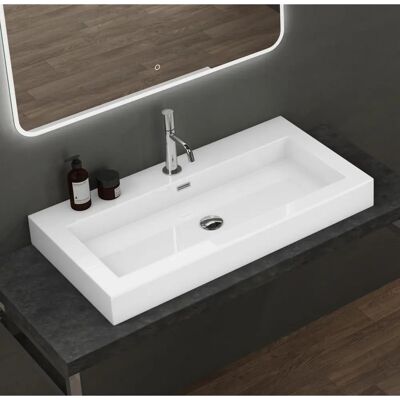 Doporro - Lavabo rectangular de mármol para pared o encimera - 90cm Doporro - Lavabo rectangular de mármol para pared o encimera - 90cm