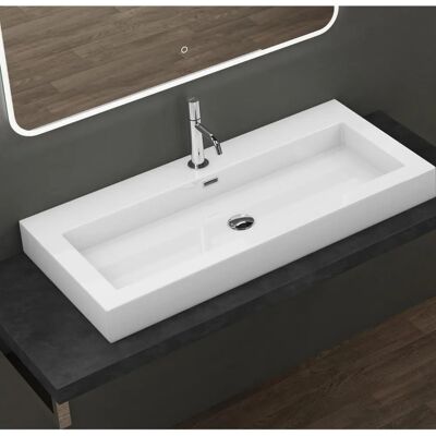 Lavabo Rettangolare Bianco Doporro - Marmo Minerale - 100cm Lavabo Rettangolare Bianco Doporro - Marmo Minerale - 100cm