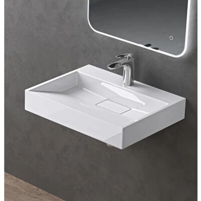 DOPORRO Lavabo suspendido de mármol fundido blanco - 50x38x11cm - Lavabo DOPORRO Lavabo suspendido de mármol fundido blanco - 50x38x11cm - Lavabo
