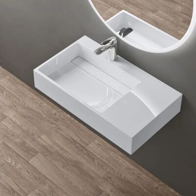 Doporro Lavabo de piedra artificial blanca rectangular para encimera o suspendido - 75x43x14cm Doporro Lavabo de piedra artificial blanca rectangular para encimera o suspendido - 75x43x14cm