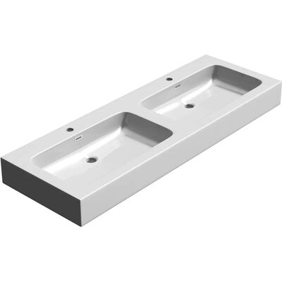 DOPORRO Doppio lavabo bianco - Lavabo bagno - 140x48x13cm - Fusione minerale - Facile da installare DOPORRO Doppio lavabo bianco - Lavabo bagno - 140x48x13cm - Fusione minerale - Facile da installare