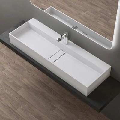 Lavabo blanco DOPORRO - 120x40x14cm - Montaje en pared o encimera Lavabo blanco DOPORRO - 120x40x14cm - Montaje en pared o encimera