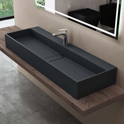 Lavabo de Baño DOPORRO - 120x40cm, Negro Opaco, Diseño Moderno Lavabo de Baño DOPORRO - 120x40cm, Negro Opaco, Diseño Moderno