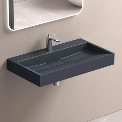 DOPORRO Lavabo suspendido de mármol fundido - 80cm Antracita - Baño DOPORRO Lavabo suspendido de mármol fundido - 80cm Antracita - Baño