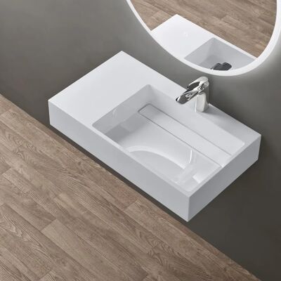 Lavabo rectangular de mármol blanco DOPORRO - Montaje en pared o sobre encimera Lavabo rectangular de mármol blanco DOPORRO - Montaje en pared o sobre encimera