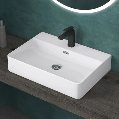 DOPORRO Lavabo de cerámica de pared - 60x42x12cm - Blanco DOPORRO Lavabo de cerámica de pared - 60x42x12cm - Blanco