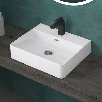 DOPORRO Lavabo de cerámica suspendido - 50x42x12cm - Blanco - Lavabo para baño DOPORRO Lavabo de cerámica suspendido - 50x42x12cm - Blanco - Lavabo para baño