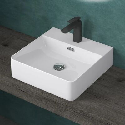 Lavabo suspendido de cerámica blanca DOPORRO - 42x42x12cm - Decoración de baño Lavabo suspendido de cerámica blanca DOPORRO - 42x42x12cm - Decoración de baño
