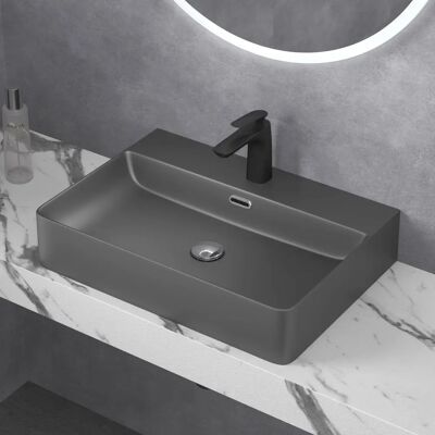 DOPORRO Lavabo suspendido en Antracita - Lavabo de Baño DOPORRO Lavabo suspendido en Antracita - Lavabo de Baño