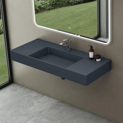 DOPORRO Wand-Waschbecken - 120x48cm, Anthrazit, Rechteck aus Kunststein DOPORRO Wand-Waschbecken - 120x48cm, Anthrazit, Rechteck aus Kunststein