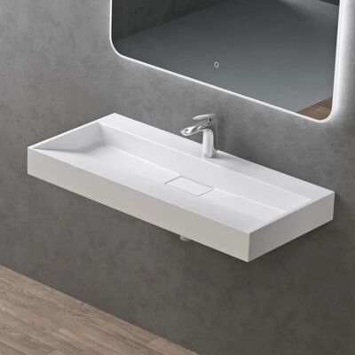 DOPORRO Lavabo de Mármol Fundido - 100x46x11cm, Rectangular, Montaje en Pared DOPORRO Lavabo de Mármol Fundido - 100x46x11cm, Rectangular, Montaje en Pared