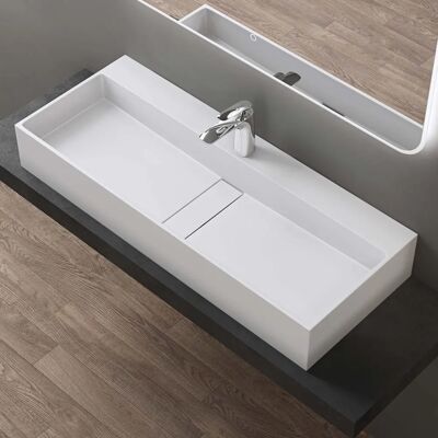 DOPORRO Lavabo Monobloc Blanco Mate - Lavabo de Baño 100x40x14cm DOPORRO Lavabo Monobloc Blanco Mate - Lavabo de Baño 100x40x14cm