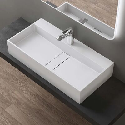 DOPORRO Lavabo de Piedra Mate Blanco - Fregadero de Baño 80x40cm DOPORRO Lavabo de Piedra Mate Blanco - Fregadero de Baño 80x40cm