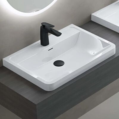 Doporro - Lavabo rectangular para baño - Fundición mineral con recubrimiento de nano Doporro - Lavabo rectangular para baño - Fundición mineral con recubrimiento de nano