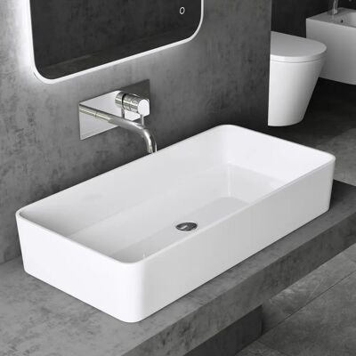 Lavabo SOGOOD Doporro - Marbre moulé rectangulaire 80x40x15 cm - Blanc brillant avec revêtement nano - Publicité Lavabo SOGOOD Doporro - Marbre moulé rectangulaire 80x40x15 cm - Blanc brillant avec revêtement nano - Publicité