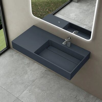 Lavabo de Mármol Fundido Doporro - Sin desagüe visible - 90x48x13cm - Antracita mate - Accesorio de baño Lavabo de Mármol Fundido Doporro - Sin desagüe visible - 90x48x13cm - Antracita mate - Accesorio de baño