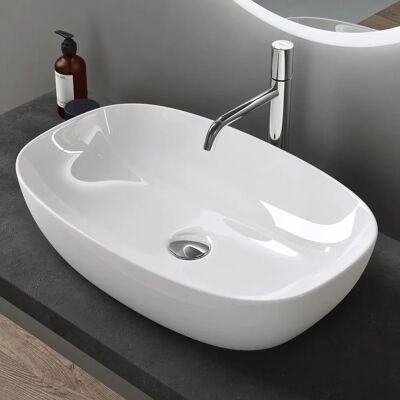 Doporro Weißer Keramik-Ovalwaschbecken - 600x395x140mm - Badezimmer Doporro Weißer Keramik-Ovalwaschbecken - 600x395x140mm - Badezimmer