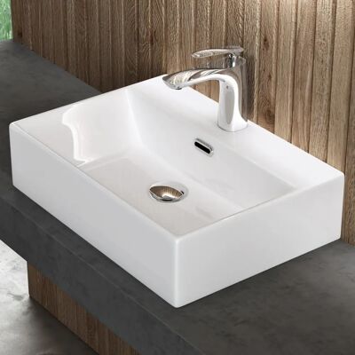 DOPORRO Lavabo de cerámica blanca de pared o encimera - Lavabo de baño DOPORRO Lavabo de cerámica blanca de pared o encimera - Lavabo de baño