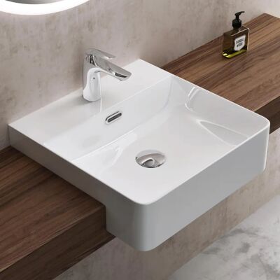 DOPORRO Lavabo cuadrado de cerámica blanca DOPORRO Lavabo cuadrado de cerámica blanca