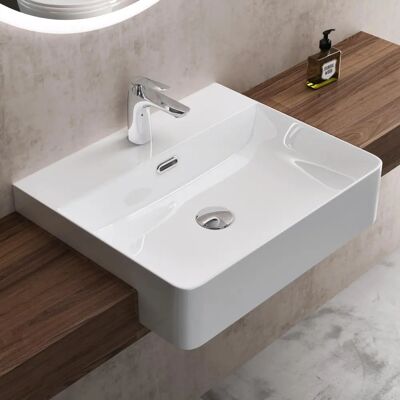 DOPORRO Lavabo de cerámica cuadrado montado en pared - Baño DOPORRO Lavabo de cerámica cuadrado montado en pared - Baño
