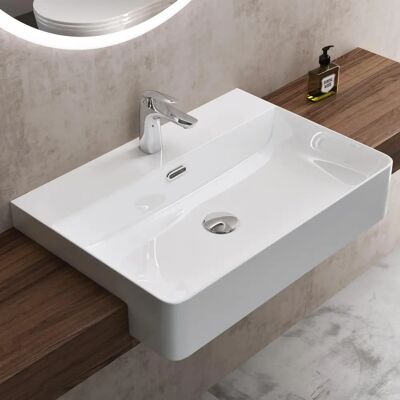 DOPORRO Lavabo cuadrado de cerámica blanca - Baño DOPORRO Lavabo cuadrado de cerámica blanca - Baño