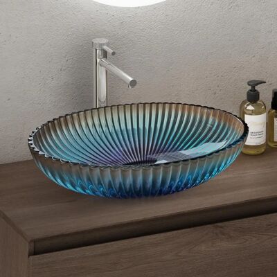 Lavabo de Cristal Azul Doporro - Encimera 50,5x35x14,5cm Lavabo de Cristal Azul Doporro - Encimera 50,5x35x14,5cm