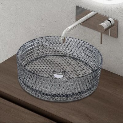 DOPORRO Lavabo redondo de vidrio templado gris - Lavabo de baño DOPORRO Lavabo redondo de vidrio templado gris - Lavabo de baño