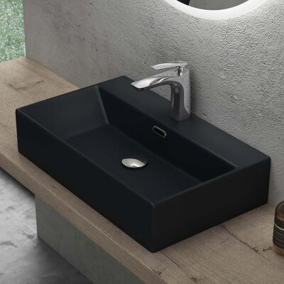 DOPORRO - Brüssel206 - Negro mate - Cerámica - Lavabo de baño DOPORRO - Brüssel206 - Negro mate - Cerámica - Lavabo de baño