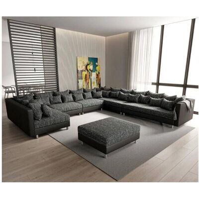 DELIFE Wohnlandschaft Clovis XXL Schwarz Modular Couch mit Ottoman DELIFE Wohnlandschaft Clovis XXL Schwarz Modular Couch mit Ottoman
