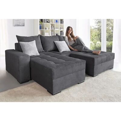 Collection AB Josy L-Form Sofa - Grau - L-Form, Bettfunktion, 100% Polyester Collection AB Josy L-Form Sofa - Grau - L-Form, Bettfunktion, 100% Polyester