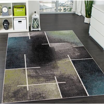 Paco Home Modern Geometrischer Teppich - Grau Türkis Grün 70x250cm Paco Home Modern Geometrischer Teppich - Grau Türkis Grün 70x250cm