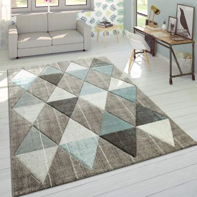Alfombra PACO HOME Lara 234 - Diseño geométrico, Hecha a mano, Azul-Beige Alfombra PACO HOME Lara 234 - Diseño geométrico, Hecha a mano, Azul-Beige