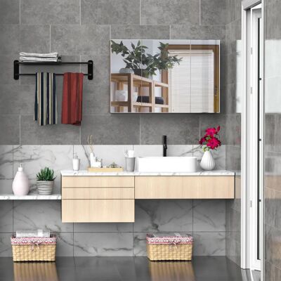 kleankin - Spiegelschrank Weißeiche B90xH60xD13.5 - Weißeiche Nachbildung - 2 links 3 rechts Ablagen - Badezimmer-Wandschrank kleankin - Spiegelschrank Weißeiche B90xH60xD13.5 - Weißeiche Nachbildung - 2 links 3 rechts Ablagen - Badezimmer-Wandschrank
