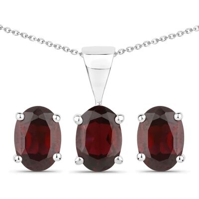 VIRA JEWELS Sterlingsilber Granat Ohrringe Halskette Set - Damen VIRA JEWELS Sterlingsilber Granat Ohrringe Halskette Set - Damen