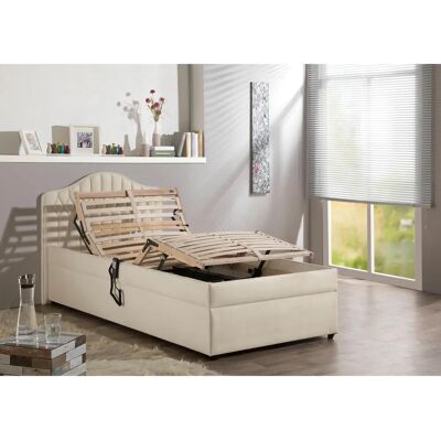Polsterbett MAINTAL - Bett mit Motorrahmen - Microvelours Beige - Hochwertig Deutschland Polsterbett MAINTAL - Bett mit Motorrahmen - Microvelours Beige - Hochwertig Deutschland