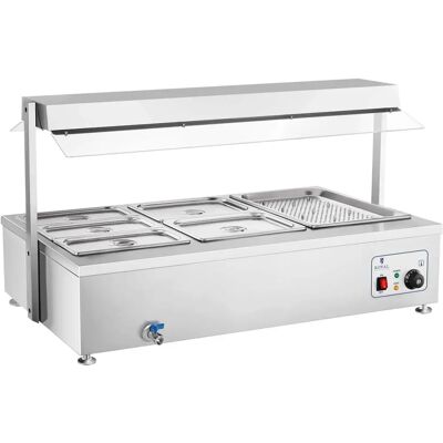 Bain-marie Royal Catering - 6 GN - con supporto carne e rubinetto di scarico - Riscaldatore professionale Bain-marie Royal Catering - 6 GN - con supporto carne e rubinetto di scarico - Riscaldatore professionale