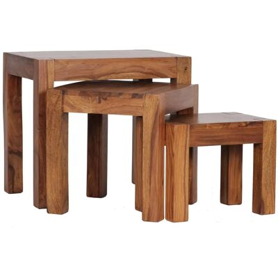 Ensemble de 3 Tables en Bois Massif Sheesham - Style Campagne - Publicité Ensemble de 3 Tables en Bois Massif Sheesham - Style Campagne - Publicité