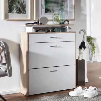 FineBuy Schuhschrank - Sonoma Weiß - 80x95x24 cm FineBuy Schuhschrank - Sonoma Weiß - 80x95x24 cm